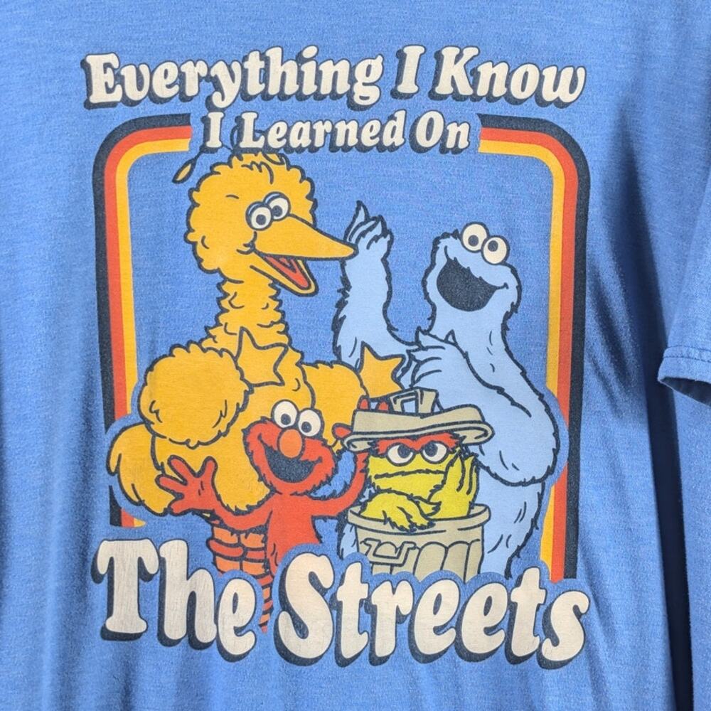 Sesame Street 2X Graphic Tee Blue Everything I Know I Learned On The Streets